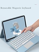 Vista 3 de Funda de teclado con panel táctil para iPad 6 iPad 5 Air 2 Pro de 9.7 pulgadas con teclado táctil retro de teclas redondas con ratón, teclado