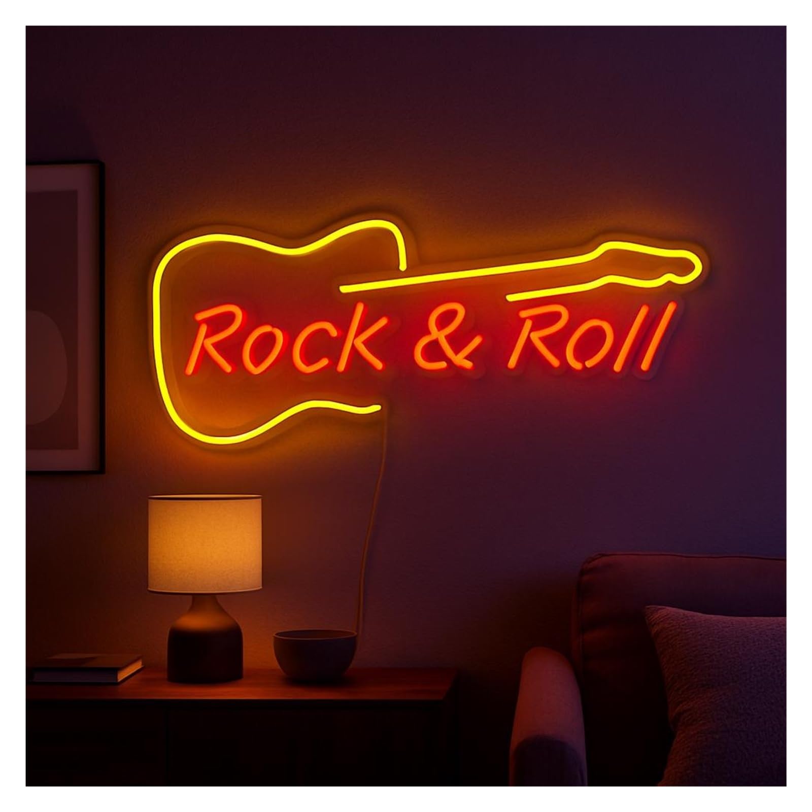 SHOUXI Sign Lamp Rock & Roll Neon Sign, Suitable for Music Room, Studio Wall Decor with Dimmable 55cm