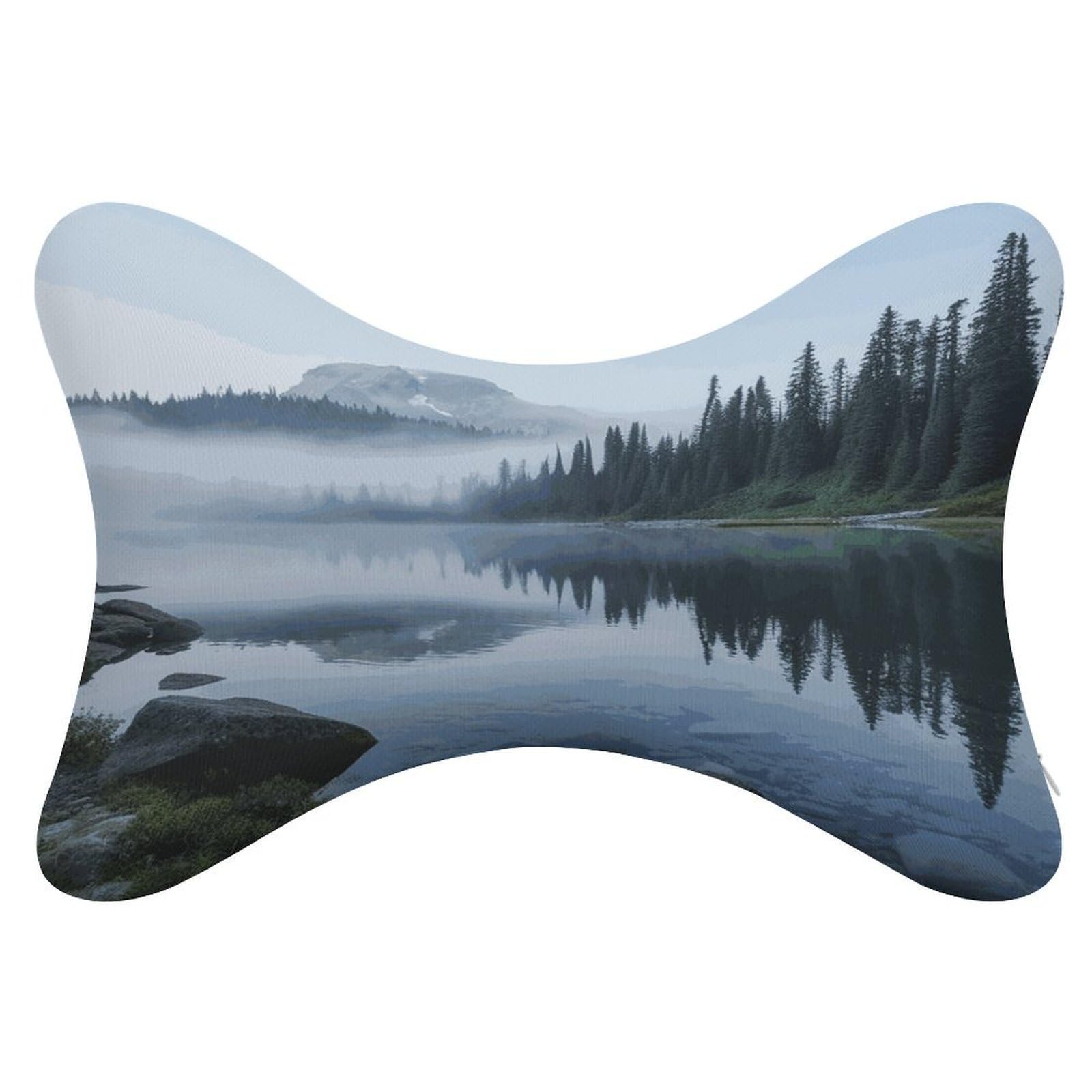 JTREHY 2 Pack Foggy Lake by Mount Rainier Car Headrest Pillow Memory Foam Car Neck Pillows Soft Comfortable Vehicle Neck Pillows Non-Slip Headrest Cushion Universal Car Pillow for Neck Pain Relief