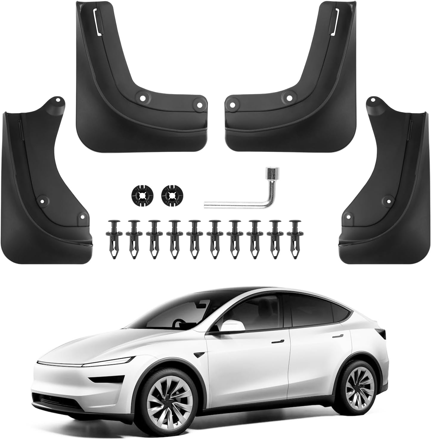 Shademax Custom for 2025 2026 Tesla Model Y Juniper Mud Flaps Splash Guards for Model Y Juniper Accessories 2025 Tire Protector No Drilling No Tape Mudflaps Kits All Weather Protection (Set of 4)