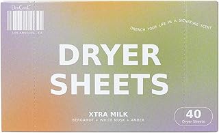 Dryer Sheets | Xtra Milk | 40 Count | Non-Toxic Vegan Fabric Softener | Bergamot, Vanilla & Amber Scent | Gentle on Sensitive Skin | Softens & Freshens | Premium Laundry Supplies