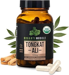 Organic Muscle Tongkat Ali for Men, 500mg - Pure & Potent USDA Eurycoma Longifolia Root Supplement 60 Count – Wild Grown Men's Health Hormone Support for Male Performance, Drive & Energizer