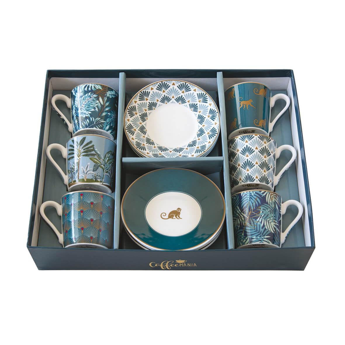 EASYLIFE - Coffret 6 Tasses A Cafe en Porcelaine 100ML Coffee Mania Jungle