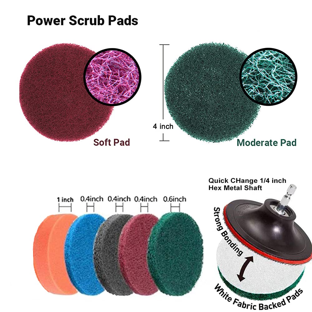 31 Pezzi Set di Spazzole per Trapano Elettrico Include Panno Pulito, Spugna per Strofinare, Spazzola Elettrica con Attacco Lungo ed Esteso Ruotabile, Pulizia Multiuso per