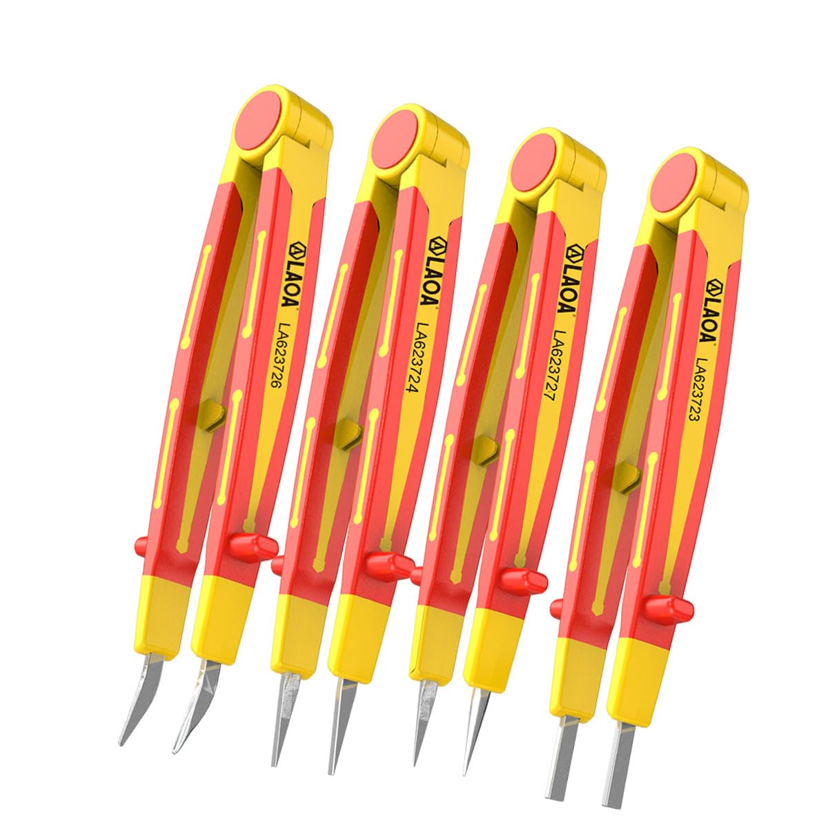 LAOA VDE Pinzette di precisione isolate da 1000 V per elettricisti, in acciaio inox, antiscivolo, 4 stili di punta (larga/micro/fine/curva) per lavori elettrici, saldature, riparazioni elettroniche