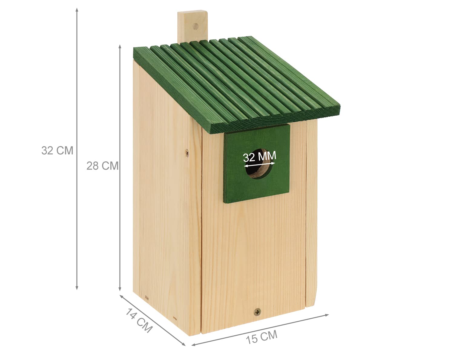 Nistkasten B20-NPx4 - Juego de nidos de madera, Casitas para Pájaros, Madera Natural, Resistente a la Intemperie, Construcción de Madera Maciza, Decoración de Jardín, Verde