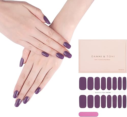 DANNI  TONI Tiras de uñas de gel semicuradas color morado mora versión fina 16 calcomanías