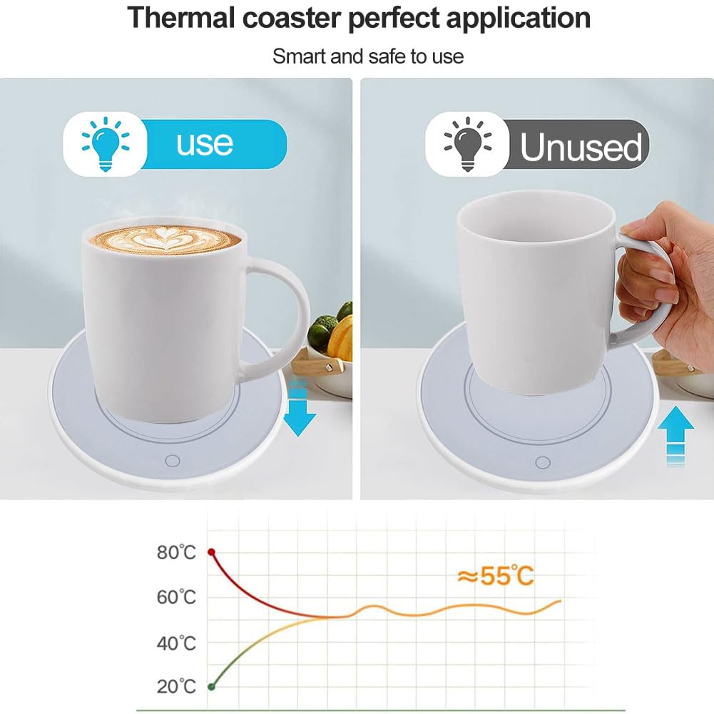 Bekerwarmer, drankwarmer, bekerwarmer, koffiewarmer, USB-drankwarmer, elektrische bekerverwarmer, pad met automatische constante temperatuur 55 °C, veilig gebruik voor kantoor en huishouden