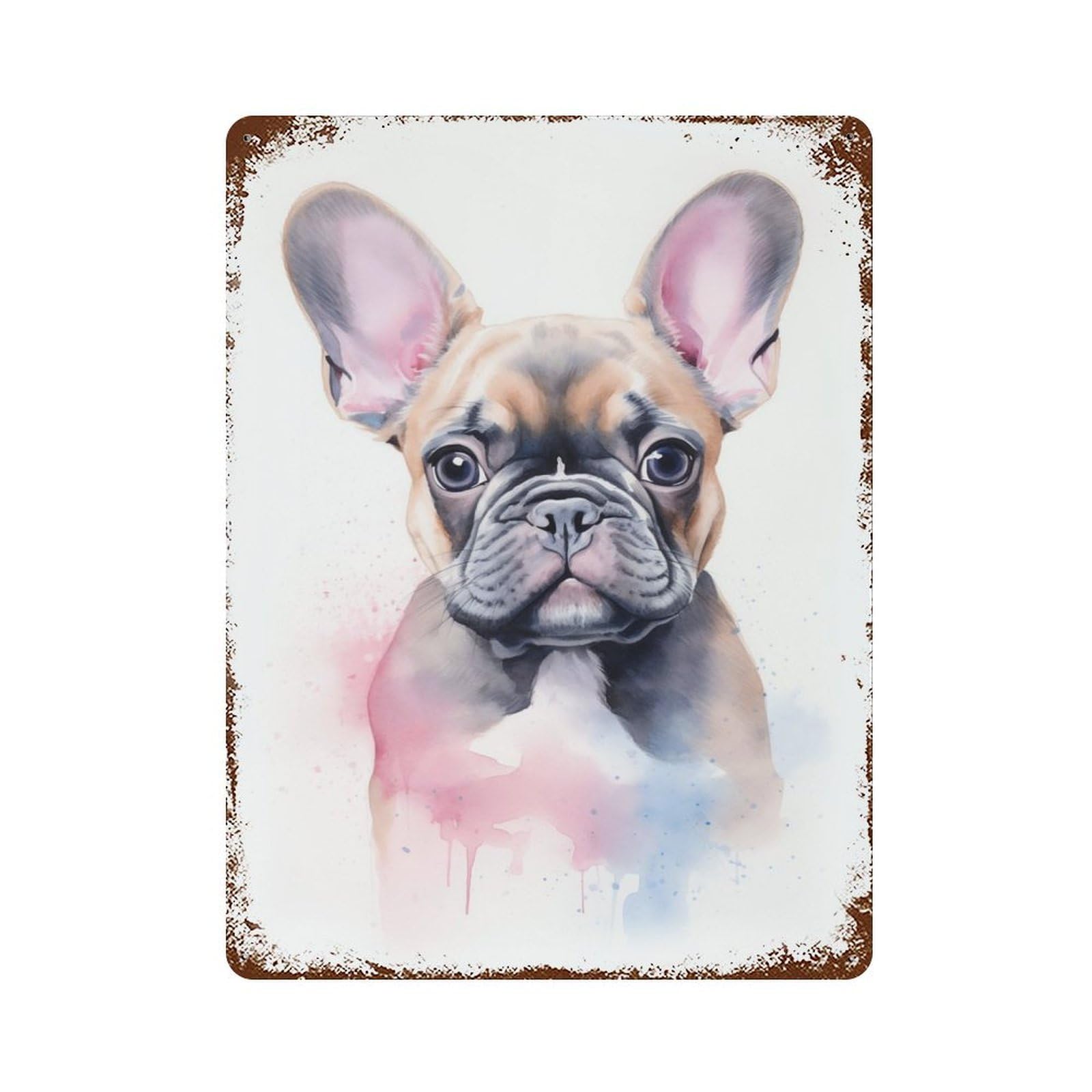 Watercolor French Bulldog Vintage Wall Sign 15.7"x11.8", Rust Effect Metal Decor for Farmhouse, Kitchen And Entryway Decor