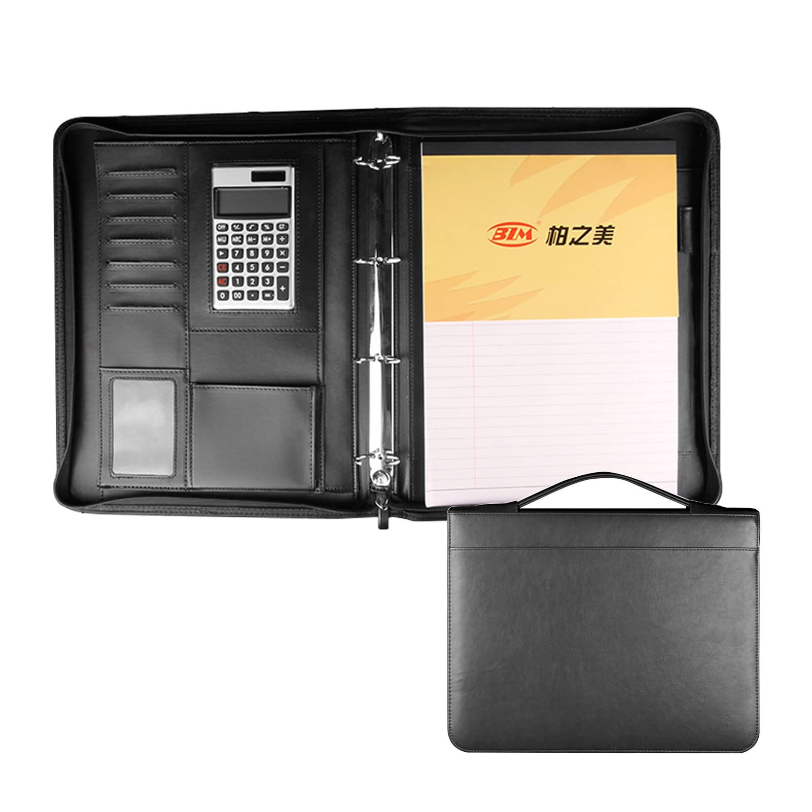 Padfolio A4 Biznesowe Portfolio Wielofunkcyjny Notatnik Skórzany Zamek Segregator Konferencyjny Teczka na dokumenty Profesjonalny Planer Dokumentów Osobisty Organizator dla Mężczyzn Kobiet (Kolor: Czarny)