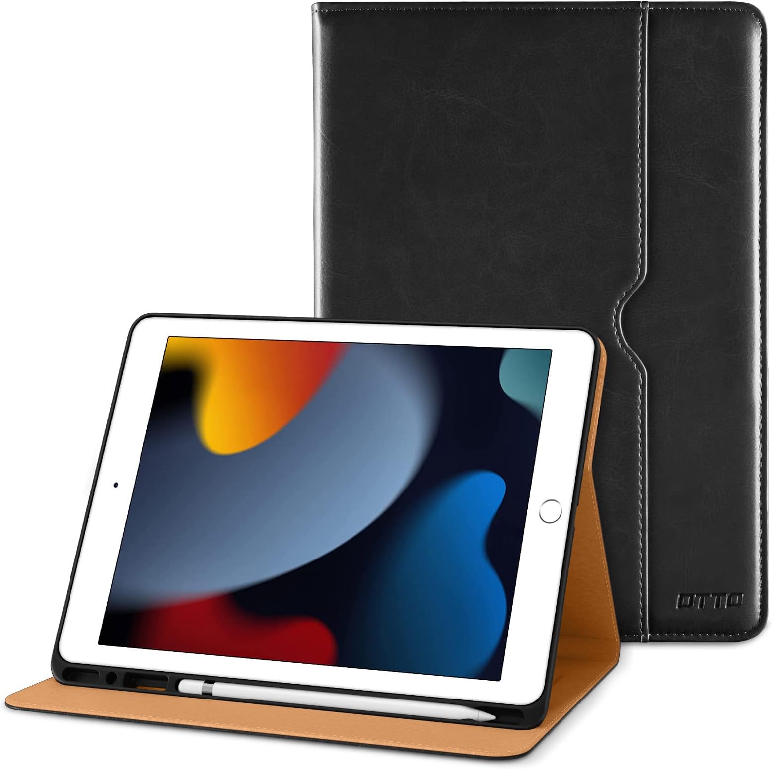 DTTO for iPad 9th/8th/7th Generation 10.2 Inch Case 2021/2020/2019, Premium Leather Business Folio Stand Cover with Apple Pencil Holder - Auto Wake/Sleep and Multiple Viewing Angles, Black