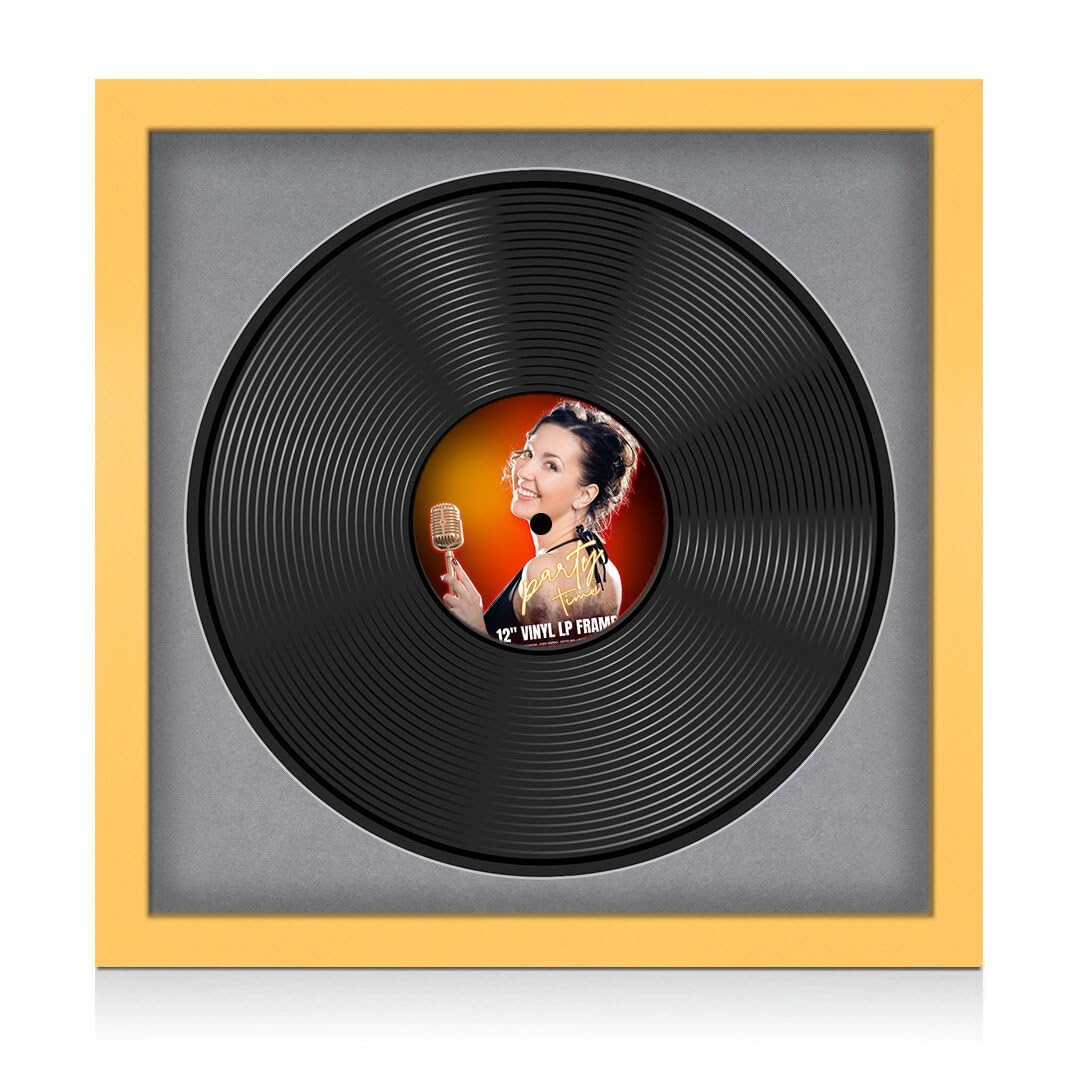 Procut Global 16x16" Matte Yellow Vinyl Record Frame for 12 Inch LP Disc- Round Modern Display Photo Frame for Vinyl CD Records - Engineered Wood with Shatterproof Perspex Front - Mid Grey Mount — image 1