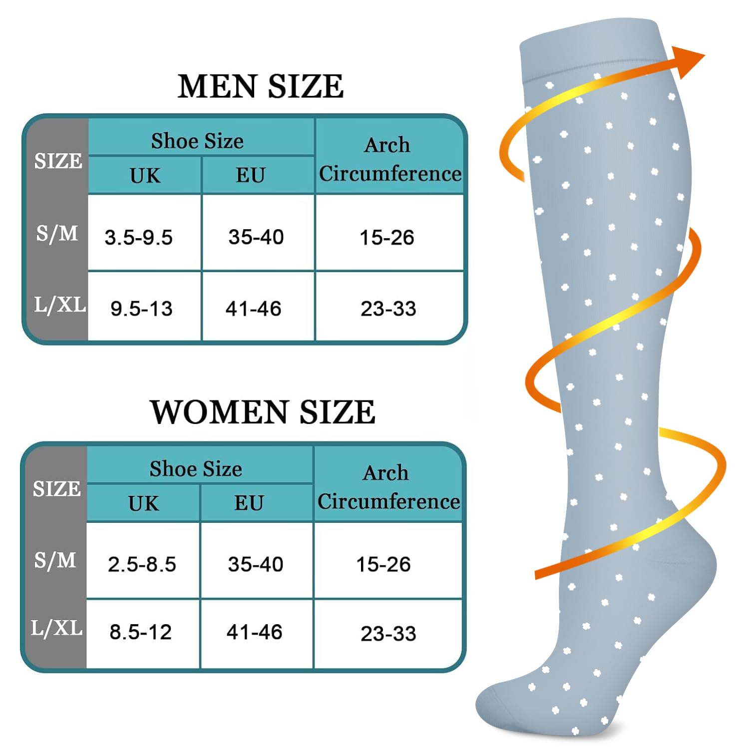 8 Pares Calcetines de Compresión (15-20 mmhg) Hombres Mujeres Soporte Medias Compresión para Atletismo Running Enfermeras Viajes Vuelo Varices