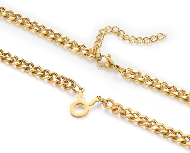 Zodiac Sign Pendant Necklaces for Women Men Stainless Steel Leo Constellation Horoscope Astrology Jewelry, 6.5mm Diamond Cut Cuban Link Curb Chain 18+2 inches