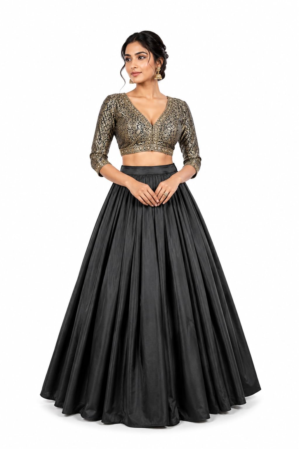 Janasya Women Silk Long Skirt (Bblack), Free Size in neutral
