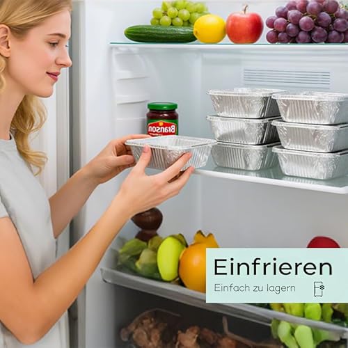 GSZAYSHL Grillschale Aluschalen 30 Stück Einweg Schalen aus Aluminiumfolie für Backen Braten Kochen kleine Behälter 17x13.5x5cm,650ml Mit Deckel best für Ihre Grillpartys und Kochabende