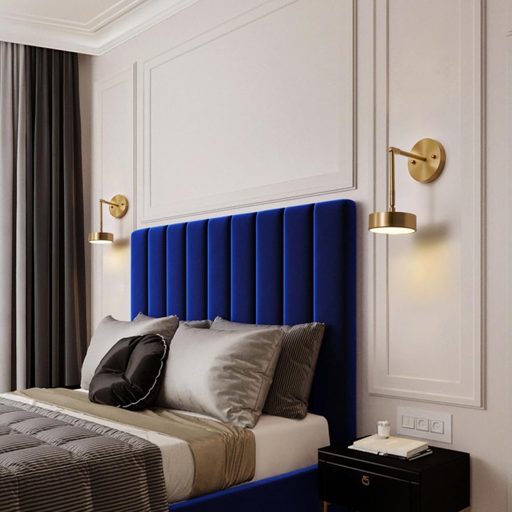 bracket light Moderna luce in ottone spazzolato a led a lettura LETTURA Regola lampada rotonda, 3000K/4000K/6000K regolabile, illuminazione da parete da letto da letto da letto in rame ruotabile da 12