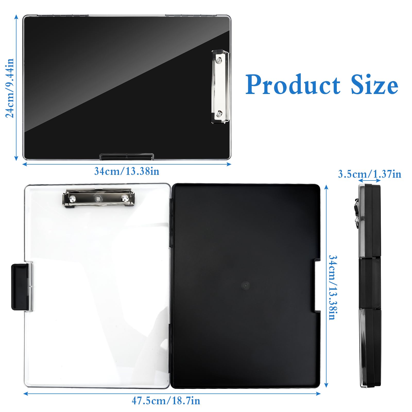 Dadabig Porte Bloc A4 avec Pince et Compartiment, Porte-Bloc Portable avec Compartiment de Rangement et Compartiment Séparé pour Stylos Idéal pour l'École, l'Industrie, le Bureau