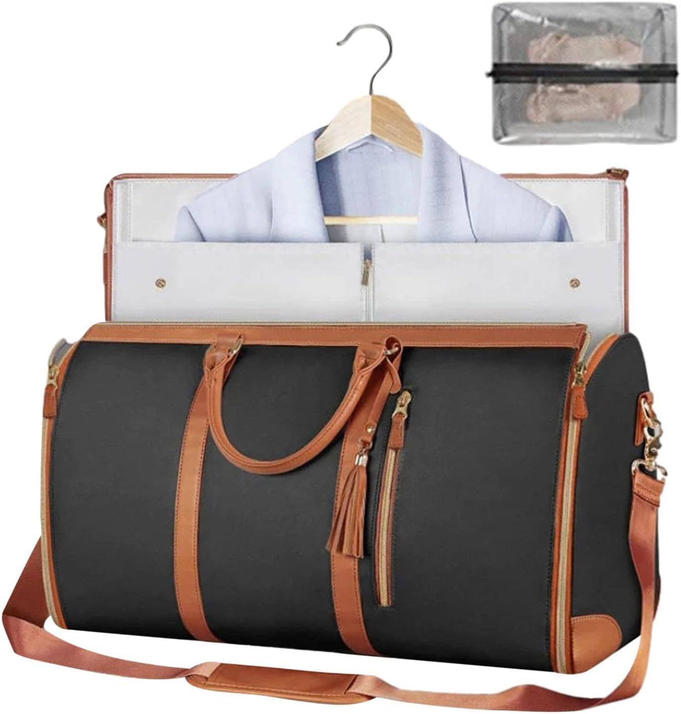 Garment Bag for Travel,Convertible Carry On Garment Bags for Women,Folding Suit Luggage,Bolsas Impermeables para Ropa,Bolsa Viaje Grande De Cuero De PU, con Bolsa para Zapatos, para Mujeres/Hombres