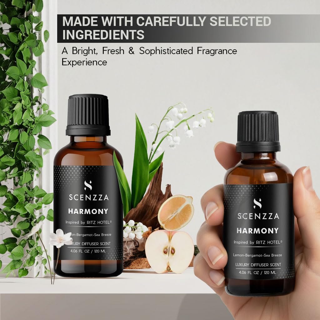 Harmony Diffuser Scent Inspired by The Ritz Carlton, Fresh Coastal Fragrance with Jasmine, Bergamot & Lemon, Luxury Scent Suitable for Ultrasonic and Waterless Diffusers - 120 Ml, 4.06 Fl Oz