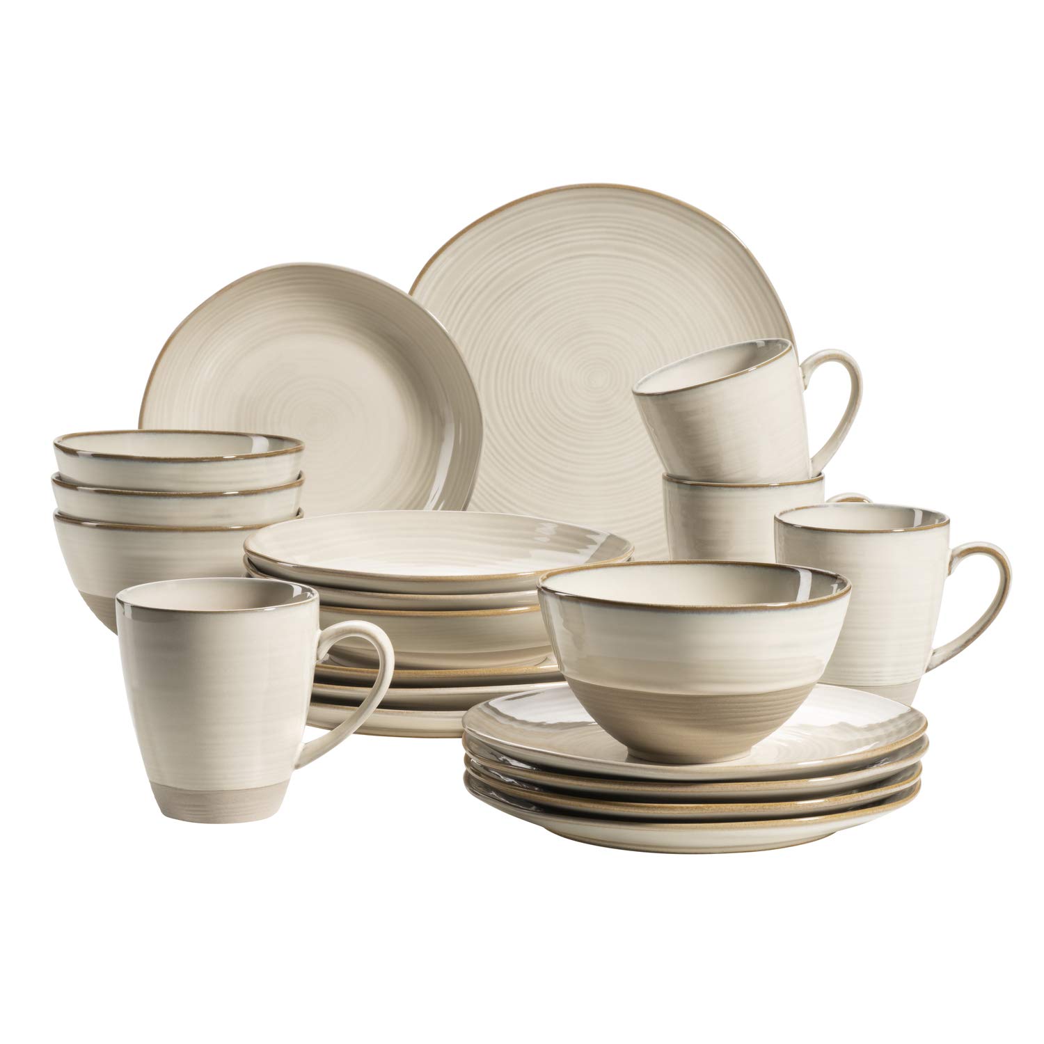 Mäser Nottingham Service de vaisselle vintage pour 4 personnes, ensemble complet 20 pièces avec formes irrégulièrement rondes style rétro