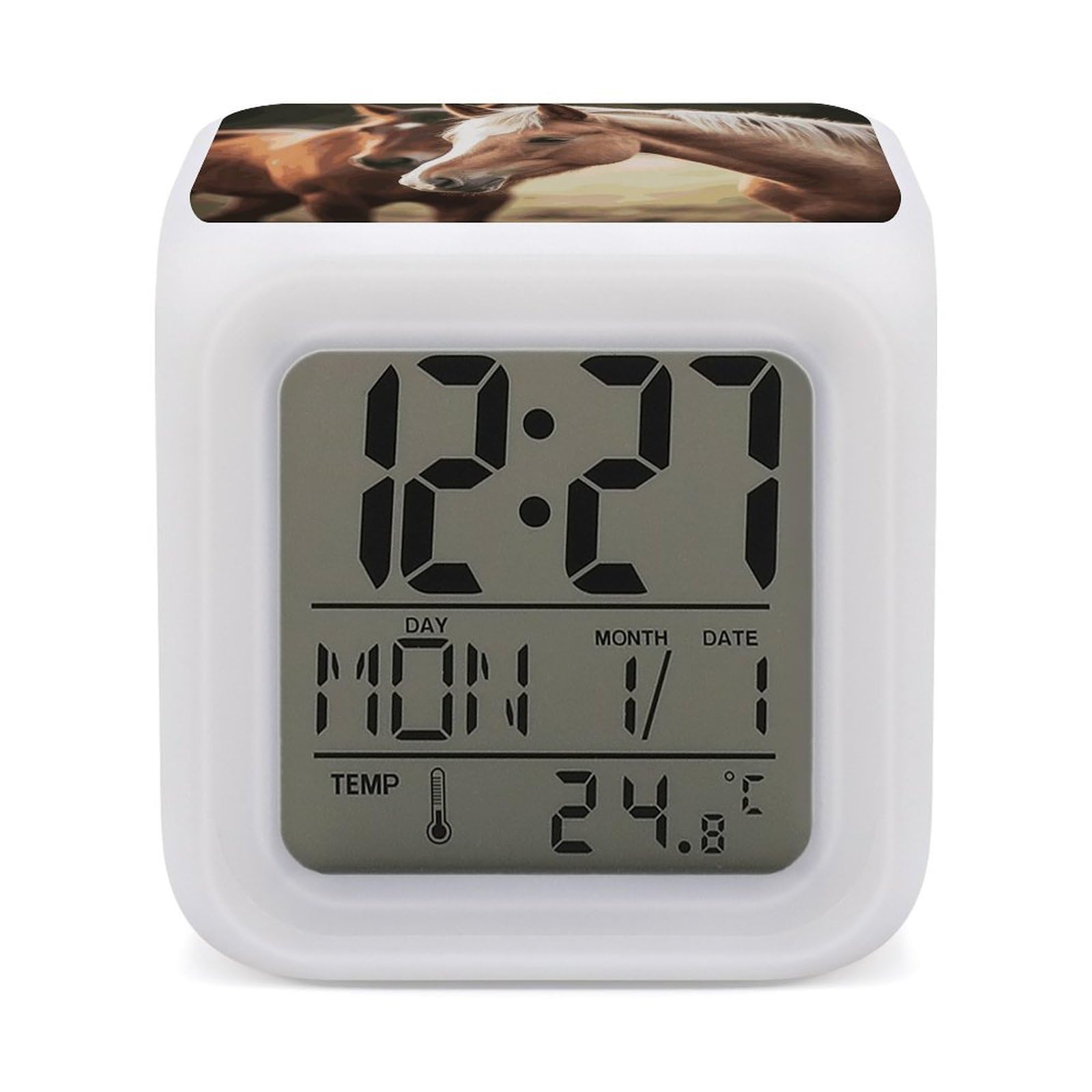 Reloj despertador de caballo que elimina el miedo a la oscuridad con luz LED multicolor