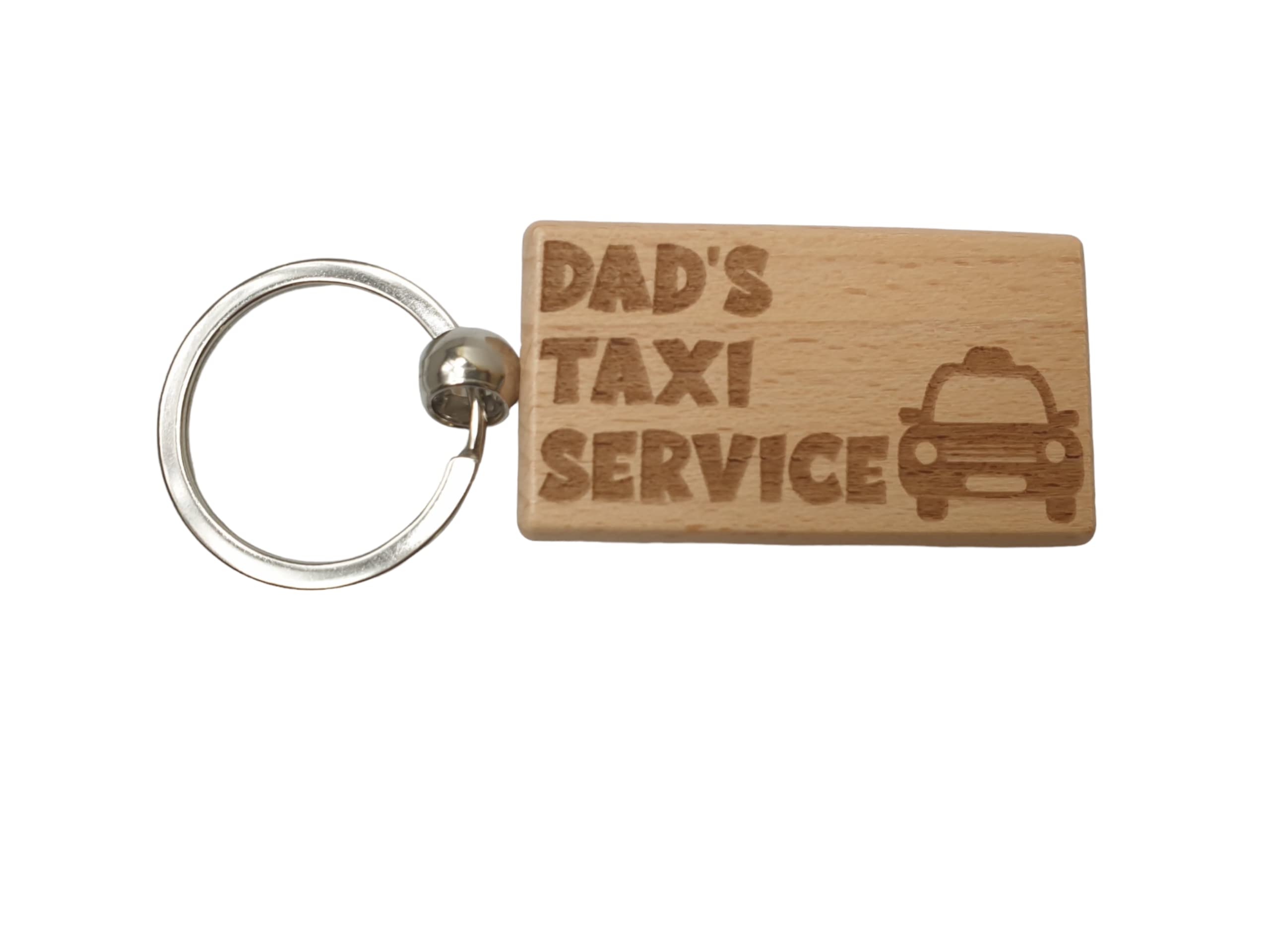 Decalarama Brown Dad's Keyring Gift - Dad's Taxi Service - Cute Engraved Wooden Keyring Funny Novelty Nice Custom Present