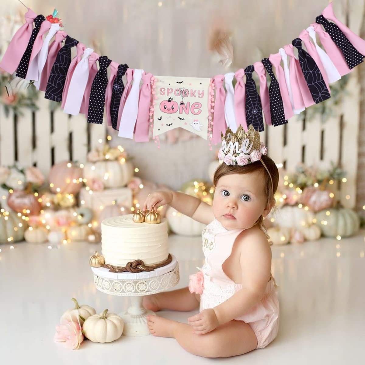 Spooky One Birthday Decorations Girl Halloween 1st Birthday Highchair Banner Pink The Spooky One Party Decorations Halloween Ghost Spider Party Decoration Little Ghost High Chair Decor Suppy