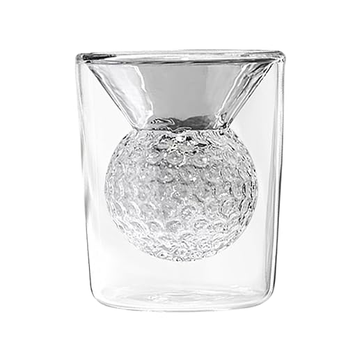 Kasmole Golfball-Schnapsgläser | Kristall-Whisky-Gläser Doppelwandige kleine Schnapsbecher aus Glas Hitzebeständiger in Golfballform eingebetteter Glasbecher - Golfgeschenke für Männer