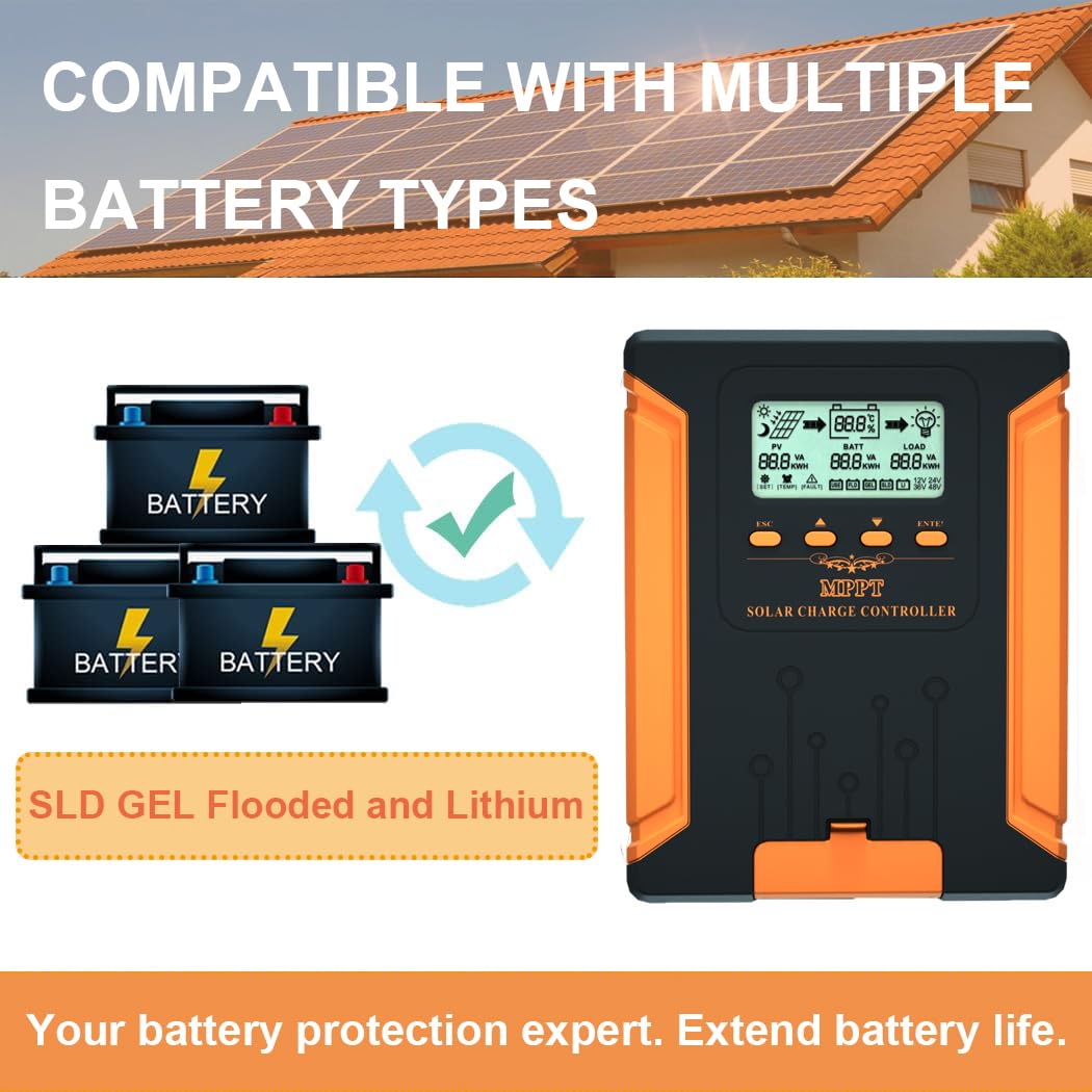 SolaMr 60A MPPT Laderegler Solar 12V 24V 36V 48V Auto, Solarregler mit LCD-Anzeige, Mppt-solarladeregler Max 180V Input für Gel Sealed Flooded und Lithium Batterie-CM-60A