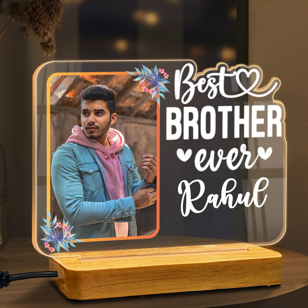 Personalized LED Acrylic Photo Frame – Best Brother's Ever Gift Photo with Customized Name – Night Lamp for Brother Brithday or Brother's Day Unique Gift for Brother LED Light lamp.-image-6