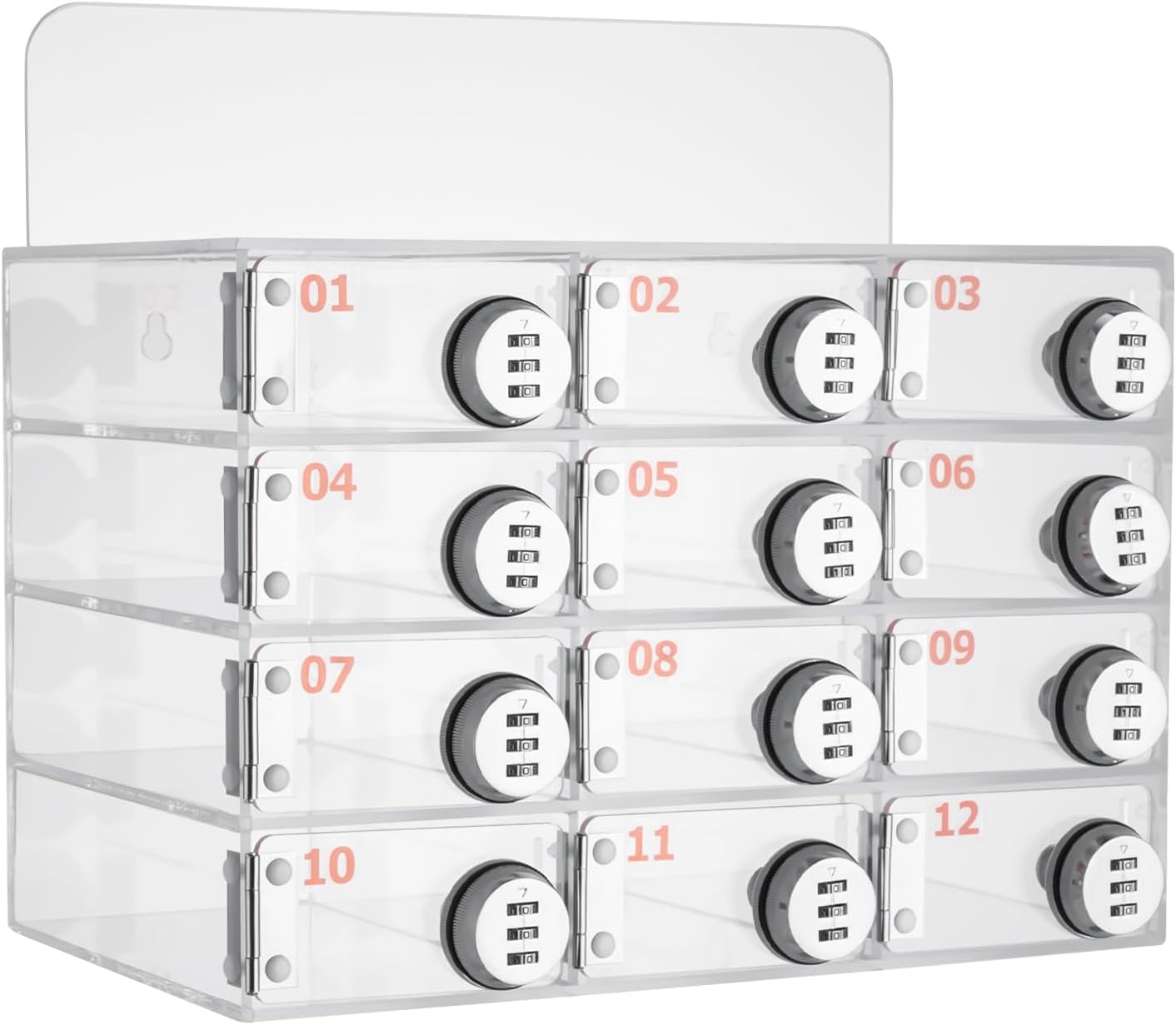 Mobile Phone Storage Box Transparent Acrylic Mobile Phone Security Locker with Key,Secure Acrylic Wall-Mounted 12-Slot Cell Phone Locker Box with Combination Lock - Clear Storage Cabinet for