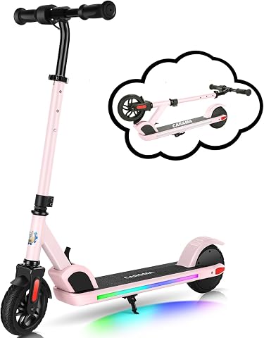 Caroma Caroma Elektroroller für Kinder von 6-12 Jahren, 150W Motor bis 16 km/h, 12km Reichweite E Scooter, Faltbarer E Roller mit Bunte Leuchten & LED-Display, Einstellbare Geschwindigkeit & Höhe