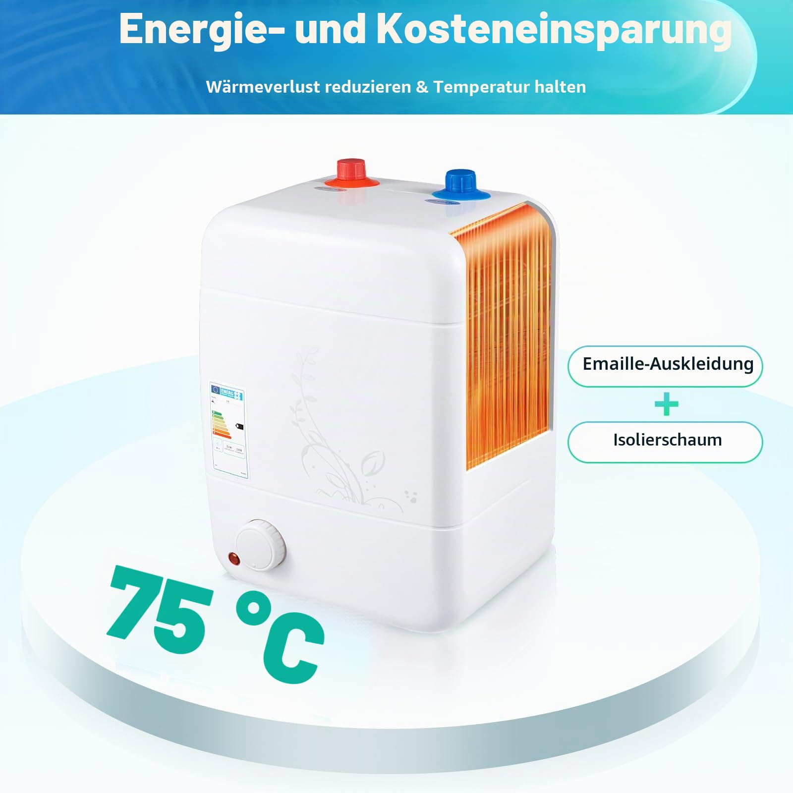 8 L Kleiner Druckfester Warmwasserbereiter -1500 W Untertischgerät Untertischspeicher mit Hocheffizienten Heizungsrohren, Untertischboiler für Küchenspüle, Bad