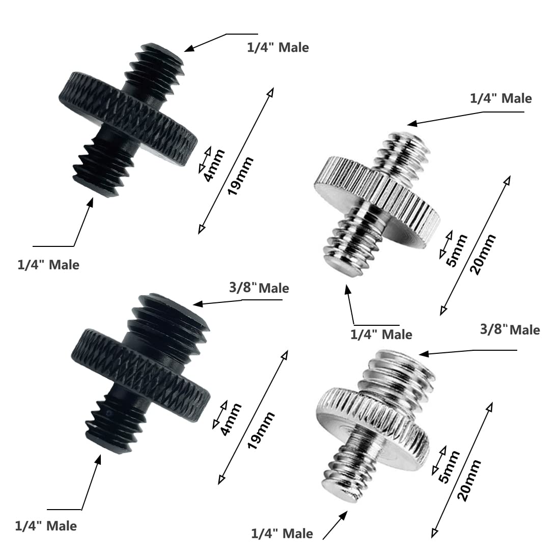 Adattatore Vite Treppiede 1/4" A 3/8" - 6 Pezzi, Maschio-Maschio, Per Fotografia