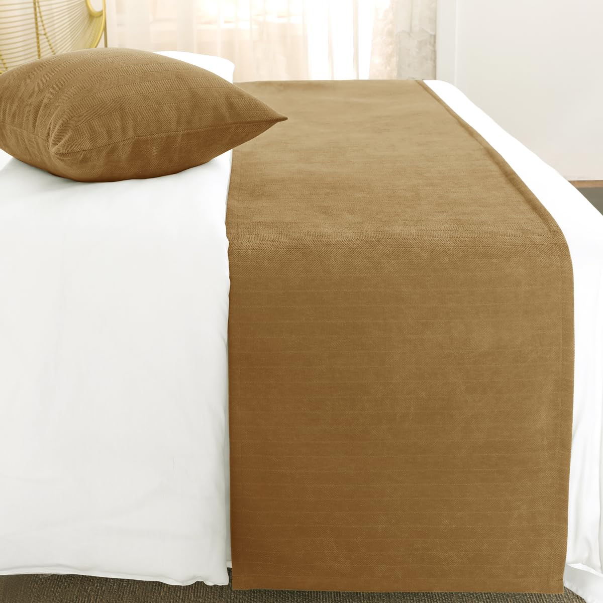 AMBERIS Bed Runner Single Layer Chenille Brown, Modern Style Bed Scarves for Home Hotel Decorations