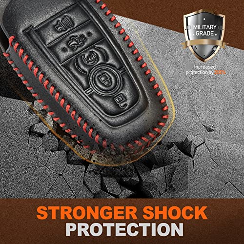 Slohif Key Fob Cover Keychain Accessories for Ford for Fusion Bronco Mustang Raptor F250 F350 F450 F550 Edge Explorer Expedition 5 Buttons, Leather Case+D-Ring+Hook(Black) by Slohif - Image 3