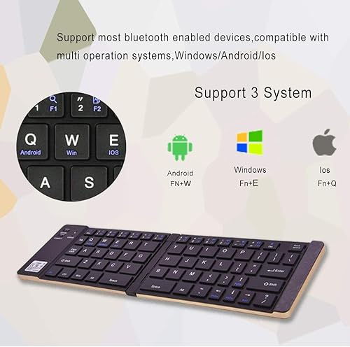 Miniatura 6 de Geyes Teclado plegable portátil, teclado Bluetooth plegable inalámbrico con soporte, tamaño de bolsillo, teclado plegable de aleación de aluminio
