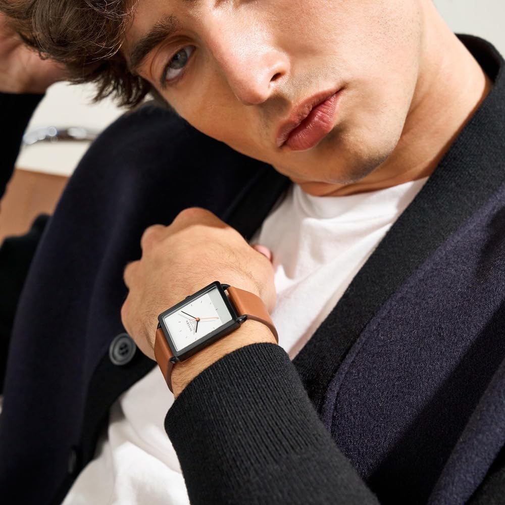 Skagen Orologio Hagen da uomo, movimento al quarzo a tre lancette con cinturino in acciaio inossidabile o in pelle