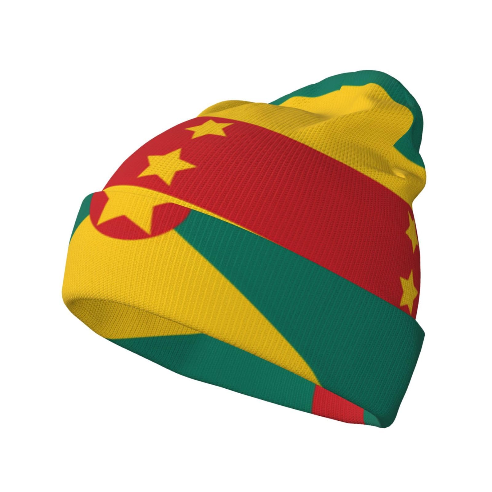 DngSer Knitted Hat â€“ Winter Beanie with Flag of Grenada Print, Warm Skull Cap, Perfect for Cold Weather and Outdoor Black, Black, One size