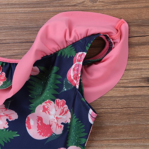 Image of iEFiEL Kids Girls One-Piece Swan /Lemon Printed Swimsuit Todder Hawaii Ruffled Swimwear Bathing Suit