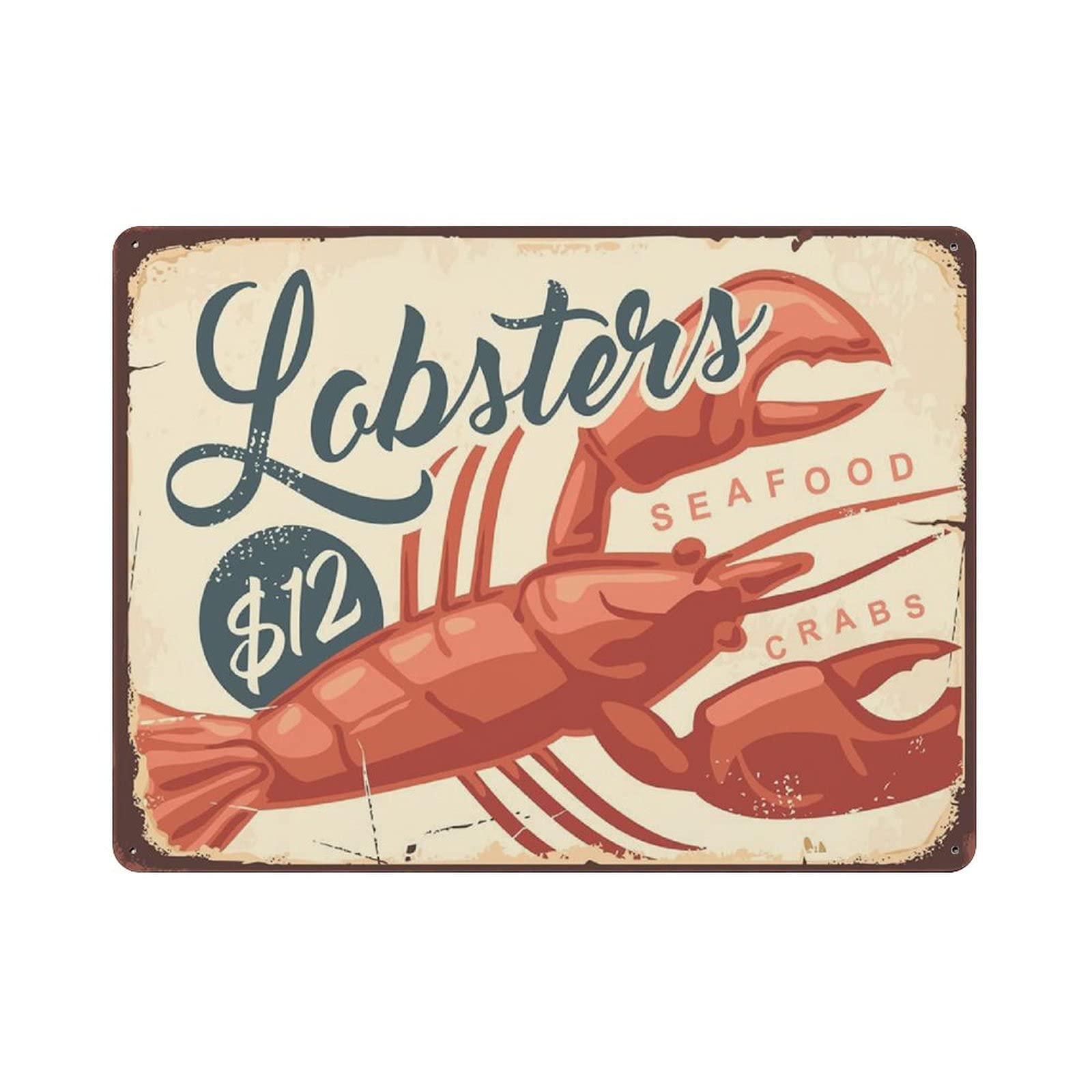 rayprint Metal Tin Sign Lobsters And Crabs Seafood Restaurant Vintage Tin Poster Metal Sign Wall Decoration Country Kitchen Home Garage Decor 12"x16"