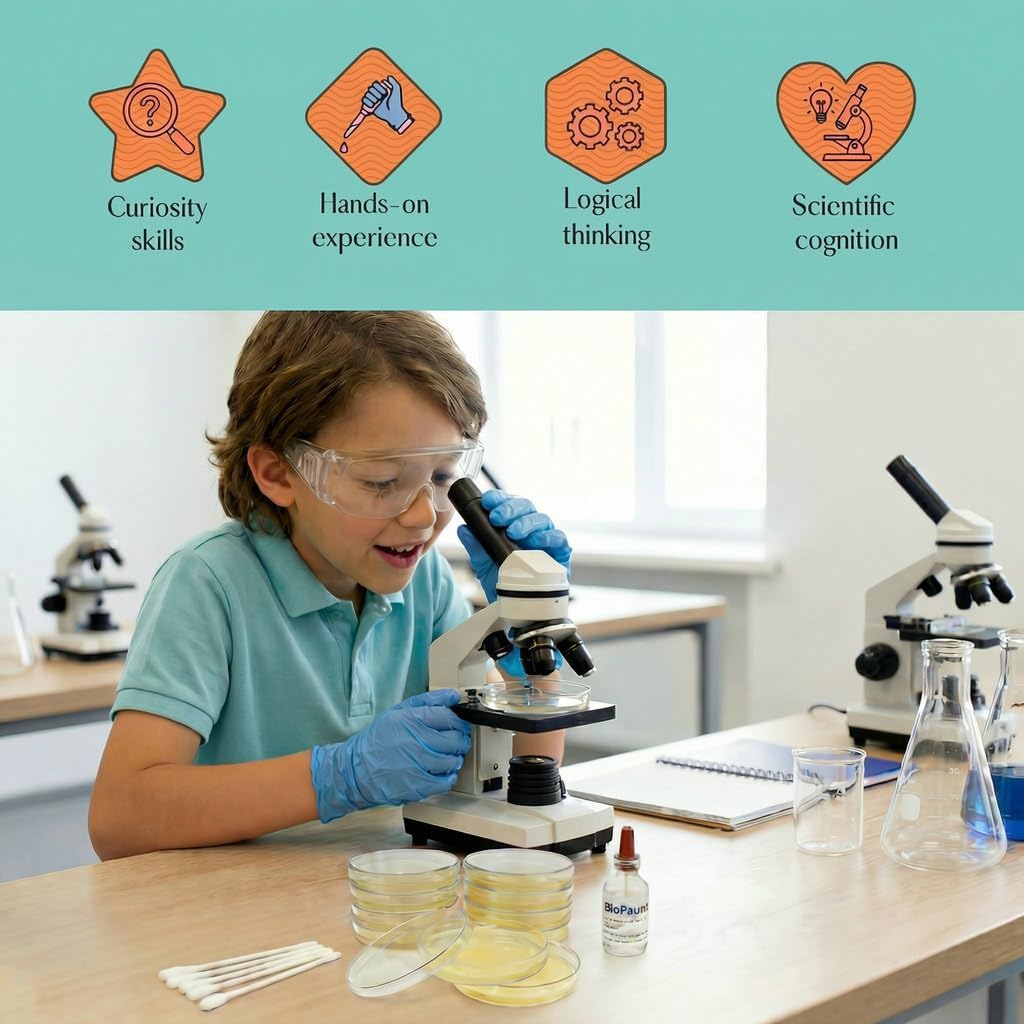 Bacteria Growing Kit with Pre-Poured Agar Plates & Swabs | Safe LB Agar Petri Dishes for Kids, Students | Ready-to-Use for Science Fair Projects, School Labs & Home Experiments