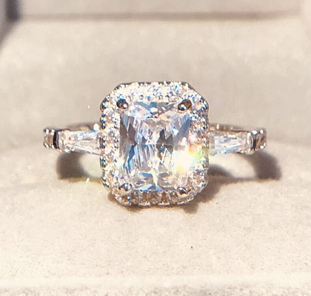 WDIYIEETN Fashion Jewelry 925 Sterling Silver Shiny Princess Square Cut CZ Crystal Diamond Wedding Ring for Women (6) - Image 2