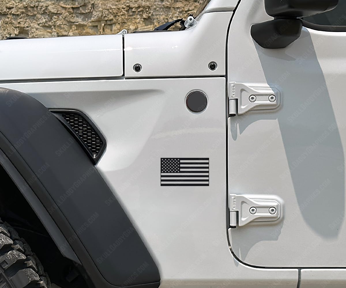 Skull Daddy Graphics USA American Flag Stickers Decals Compatible with Jeep Wrangler Rubicon Gladiator JL JT JK JKU TJ (Black - Matte)
