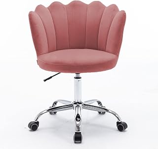 Amazon Brand - Umi Modern Ergonomic Mid-Back Velvet Swivel Chair with Height Adjustment and Wheels - Comfortable Crown Task Desk Office Executive Chair for Bedroom and Living Room, No Arms in Pink