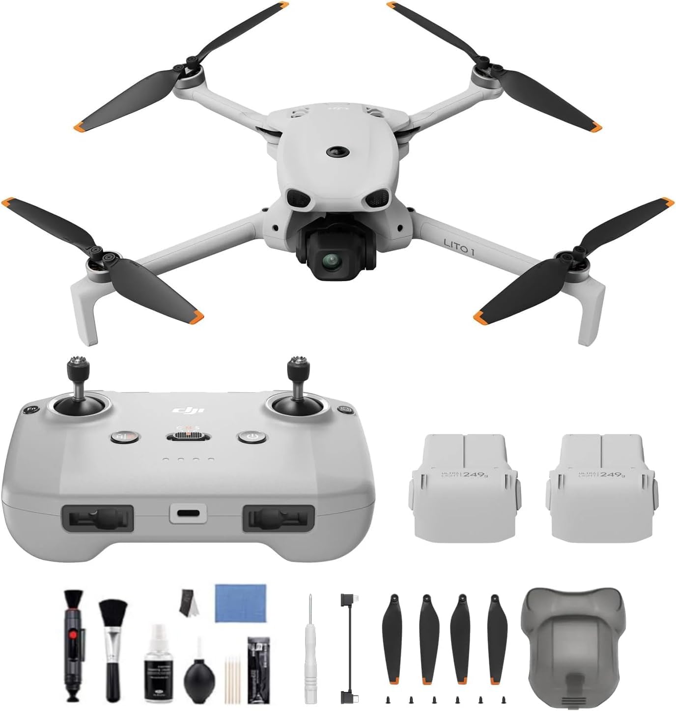 Pack DJI Lito 1 Dos Baterías Cleaning Bundle con DJI RC-N3, dron con cámara 4K para principiantes, ActiveTrack, vídeo 4K e imagen 8K, ligero para adultos, vídeo de 15 km, detección de obstáculos, C0
