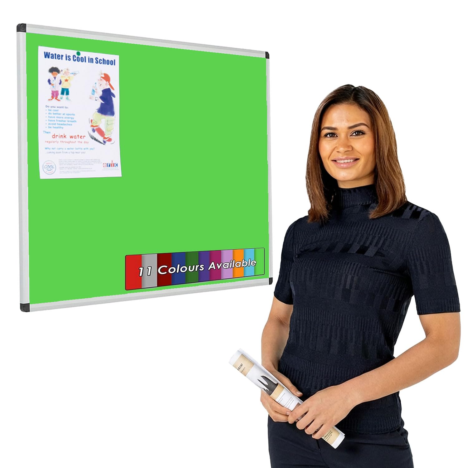 Wonderwall Vibrant Aluminium Framed Noticeboard - 900 x 600 mm, Apple Green Loop Nylon Pinboard, Aluminium Frame with Concealed Fixings - 6 Bright Colours to Choose from - for Office, Home, School