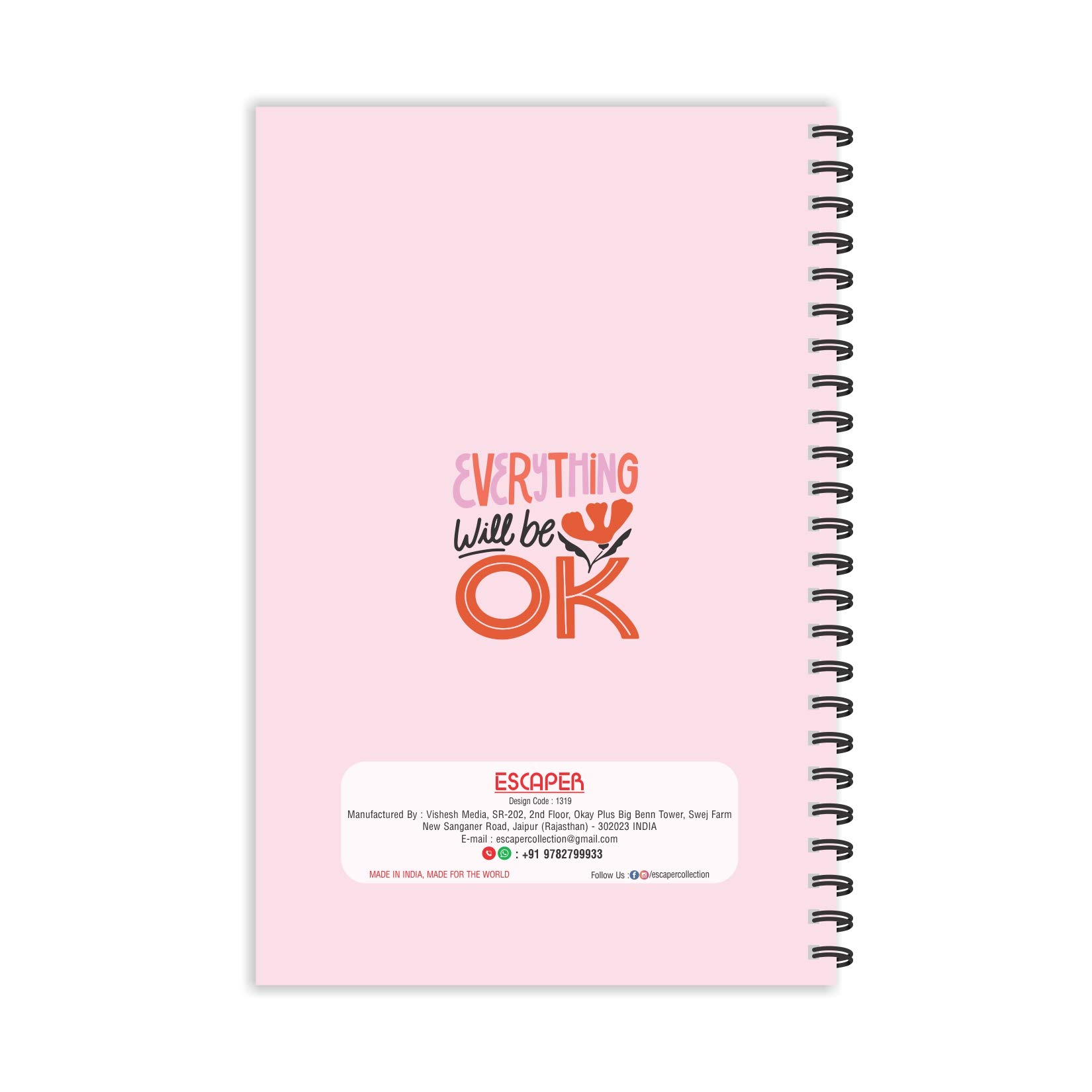 ESCAPER Everything Will be OK Dairy, Ruled - A5 Size - 8.5 x 5.5
