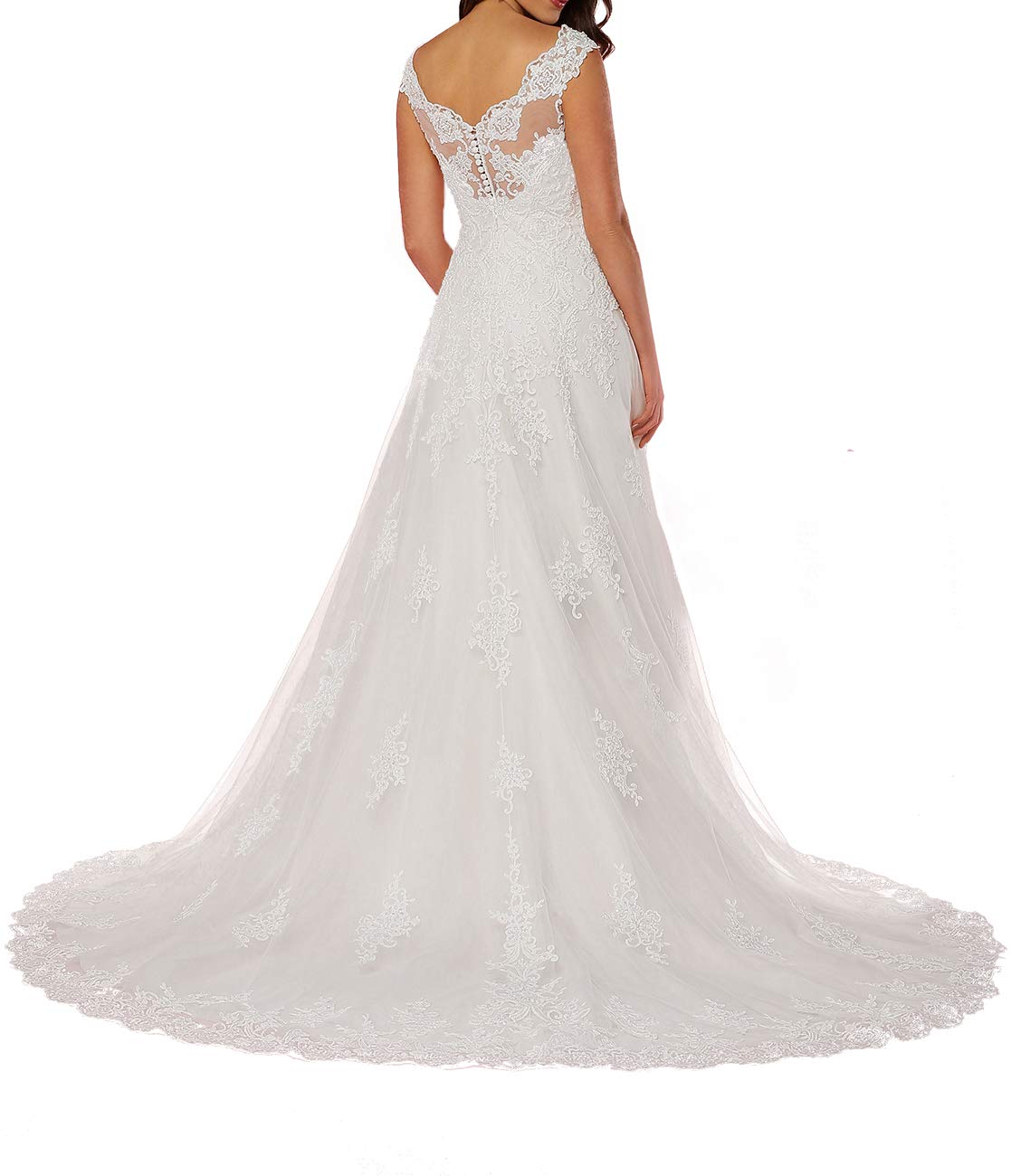 Pizzo A-Line Senza Maniche da Sposa Moda Vintage V-Collo Civil Abiti, Bianco, 50